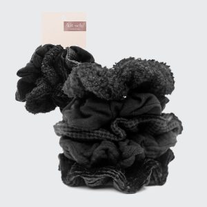 Assorted Textured Scrunchies 5pc - Black